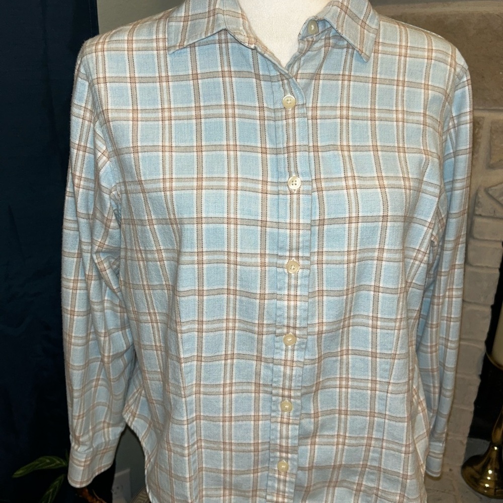 Pendleton Light Blue and Tan Plaid Cotton Shirt - Picture 2 of 5